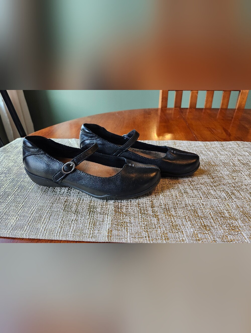 Taos Black Leather Mary Jane Flats with Strap